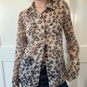VTG Y2k retro MUDD Sheer Leopard Tunic Blouse Capsule Minimalist S Beach Grunge